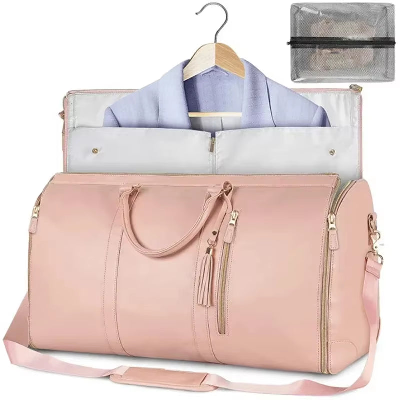 Foldable Women'S Travel Convenient Carry-On Clothing Bag Large PU Leather Duffel Bag Women'S Business Travel Bag