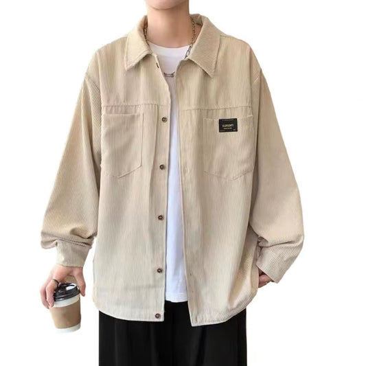 Storage Pocket Shirt Coat Corduroy Shirt Coat Men'S Corduroy Shirt Coat with Lapel Patch Pockets Ribbed for Fashionable